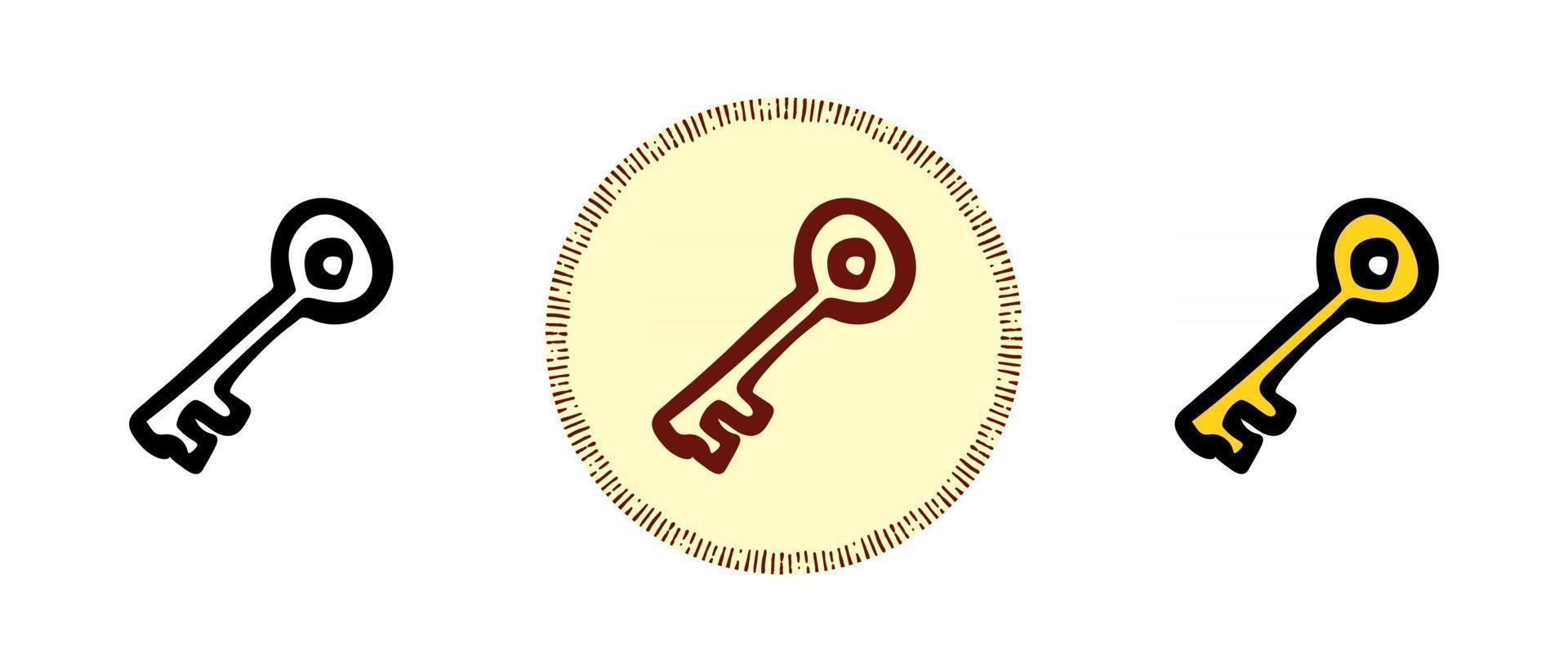 Outline and colors and retro symbols of the golden key vector