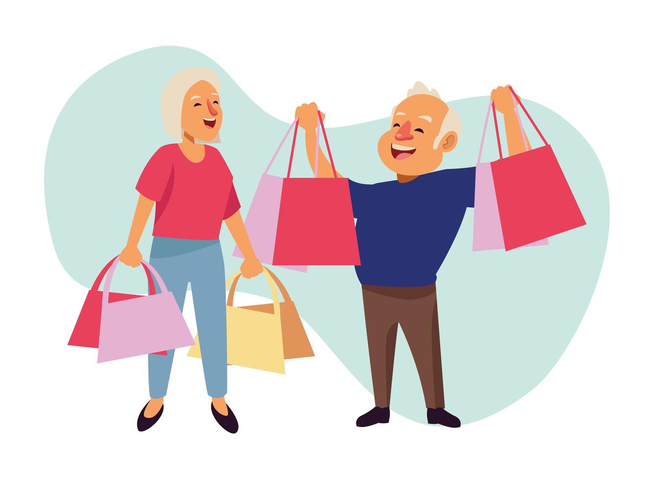 old couple with sopping bags active seniors characters vector