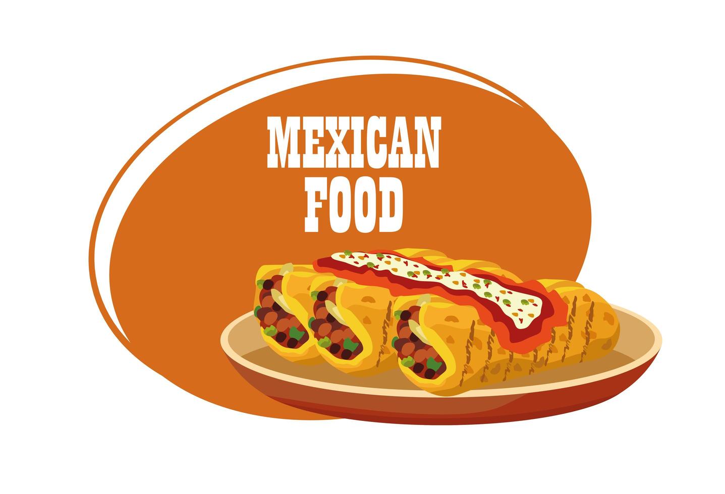 cartel de letras de comida mexicana con burritos en plato vector