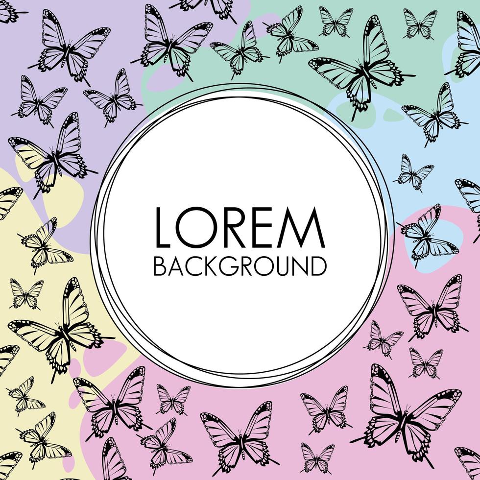 Fondo de patrón decorativo de hermosas mariposas con marco circular vector