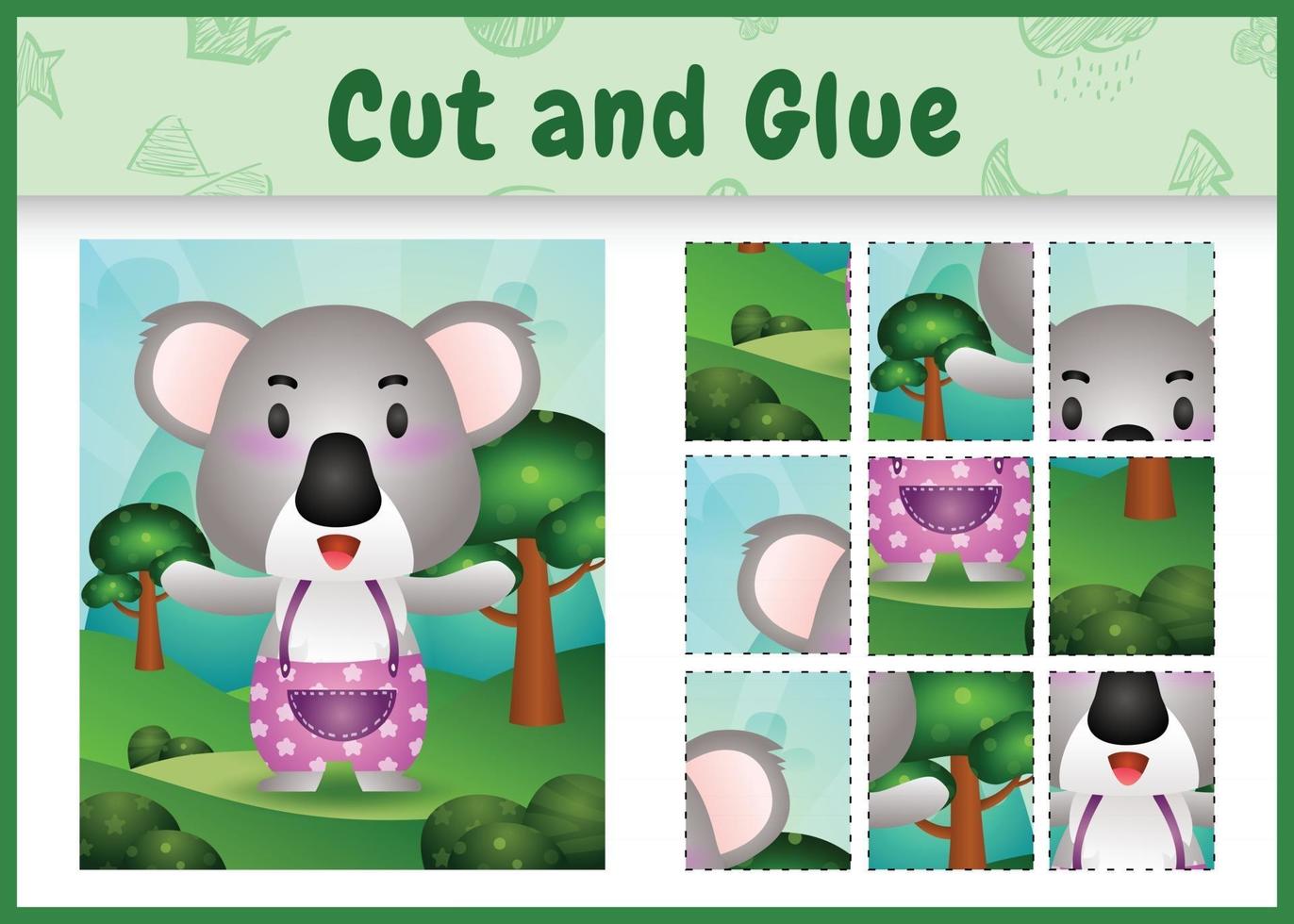 Children board game cut and glue with a cute koala using pants vector