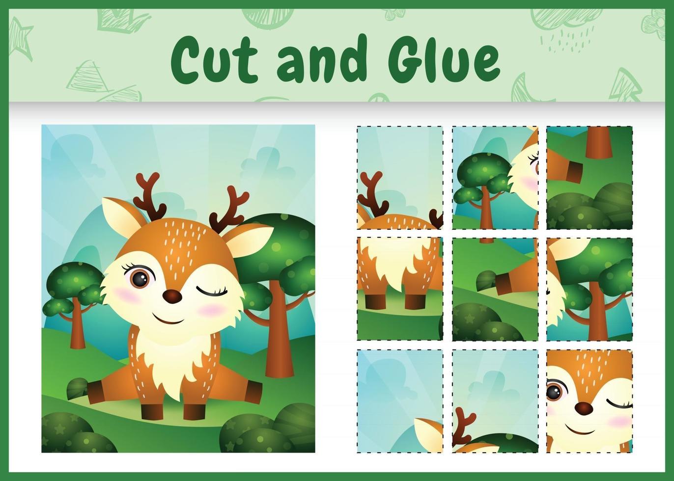 Children board game cut and glue with a cute deer vector