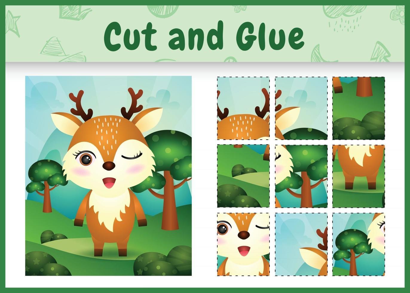 Children board game cut and glue with a cute deer vector