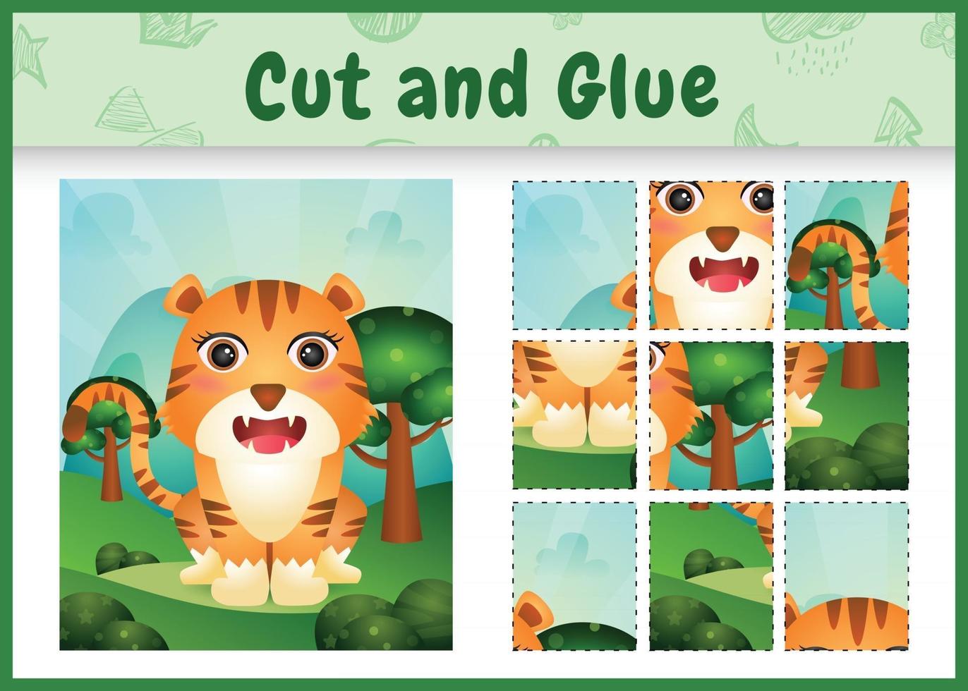 Children board game cut and glue with a cute tiger vector