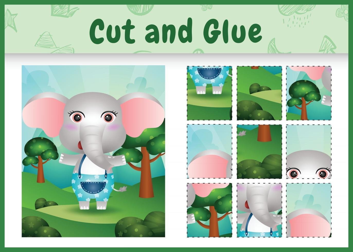 Children board game cut and glue with a cute elephant using pants vector