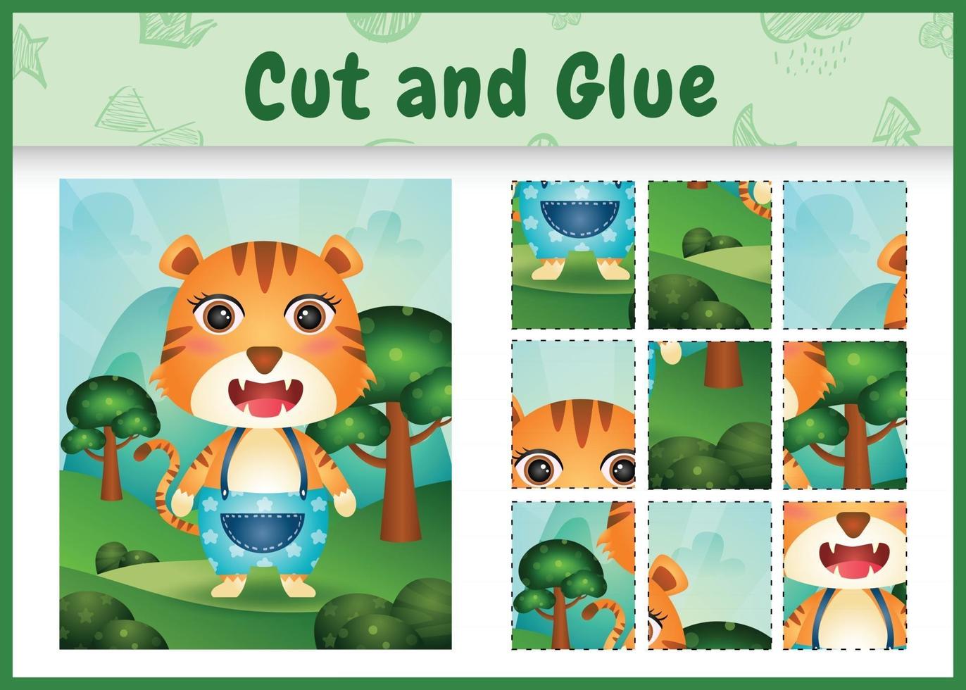 Children board game cut and glue with a cute tiger using pants vector
