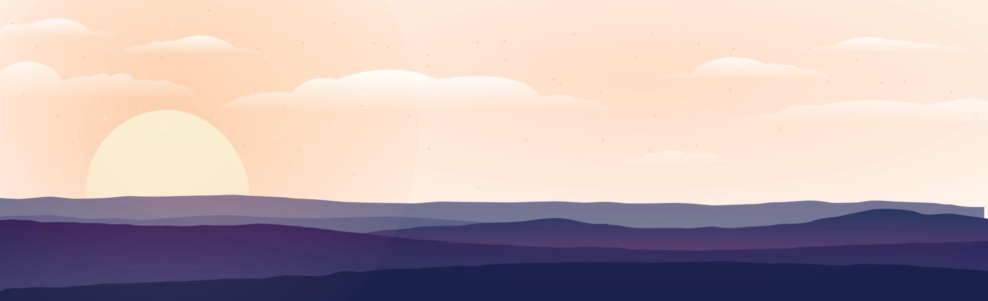Panoramic landscape of mountains and sunset vector