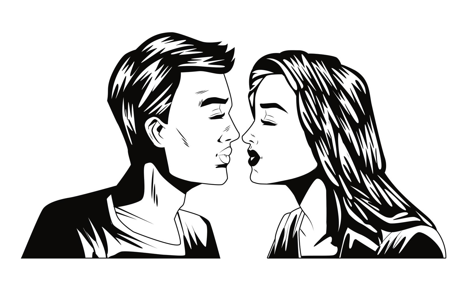 monochrome young couple characters pop art style vector