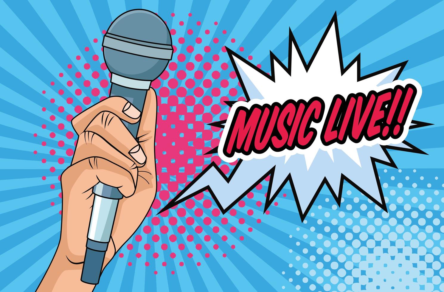 hand human with microphone and speech bubble pop art style vector
