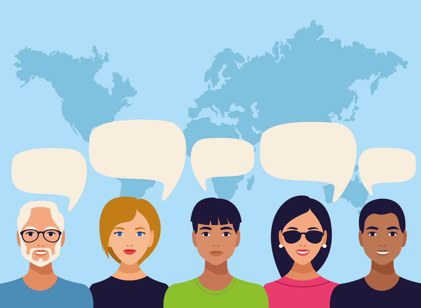 national hispanic heritage celebration with people in earth planet and speech bubbles vector