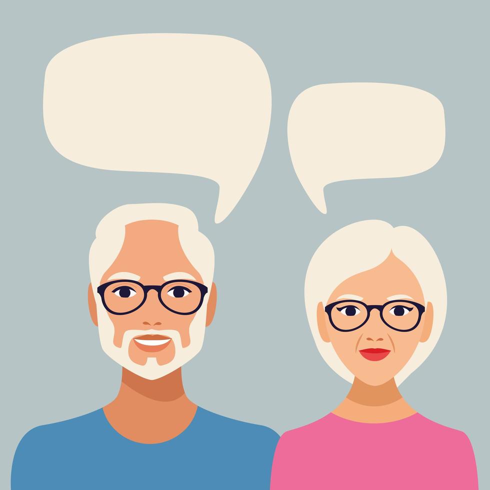 old couple persons with speech bubbles characters vector