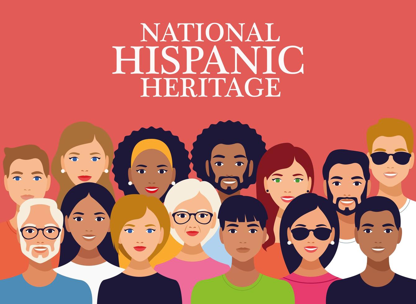 national hispanic heritage celebration lettering with group of people vector
