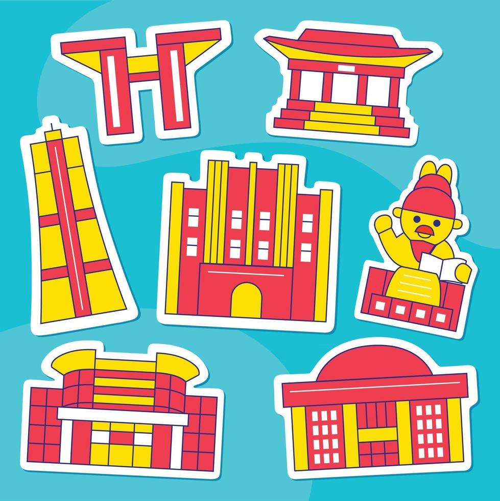 Seoul Sticker Pack in Flat Design Style vector