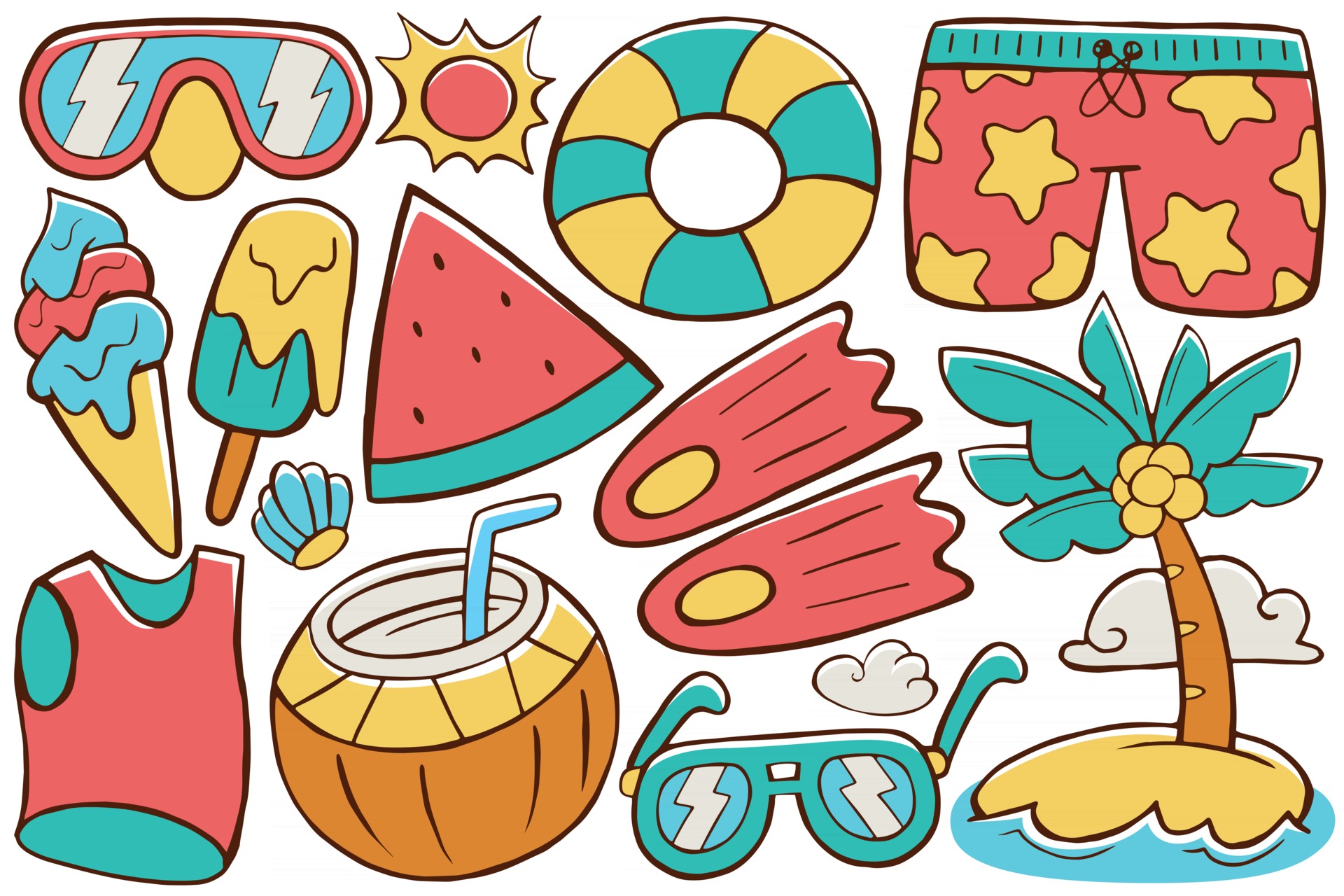 Summer Doodle Vector in Flat Design Style 2525340 Vector Art at Vecteezy