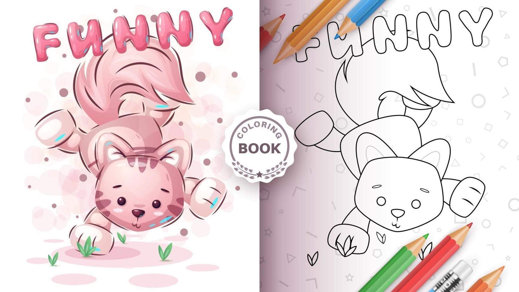 Cute dance cat  coloring book vector