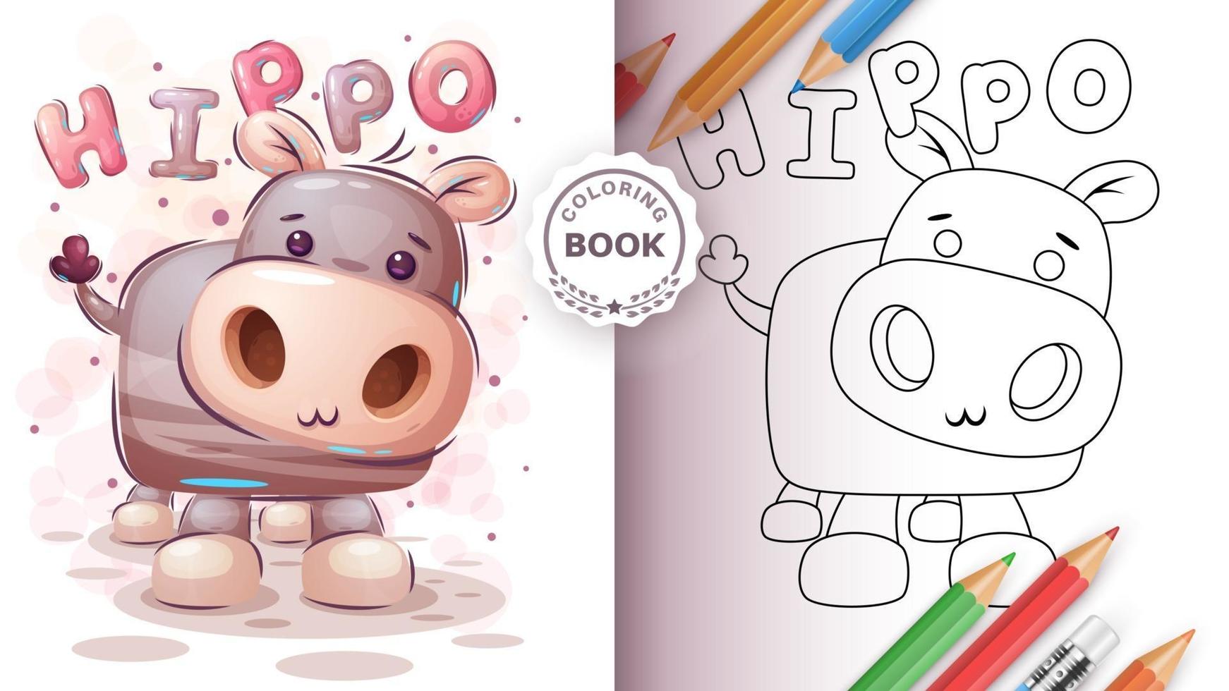 Cartoon character funny hippo coloring book vector
