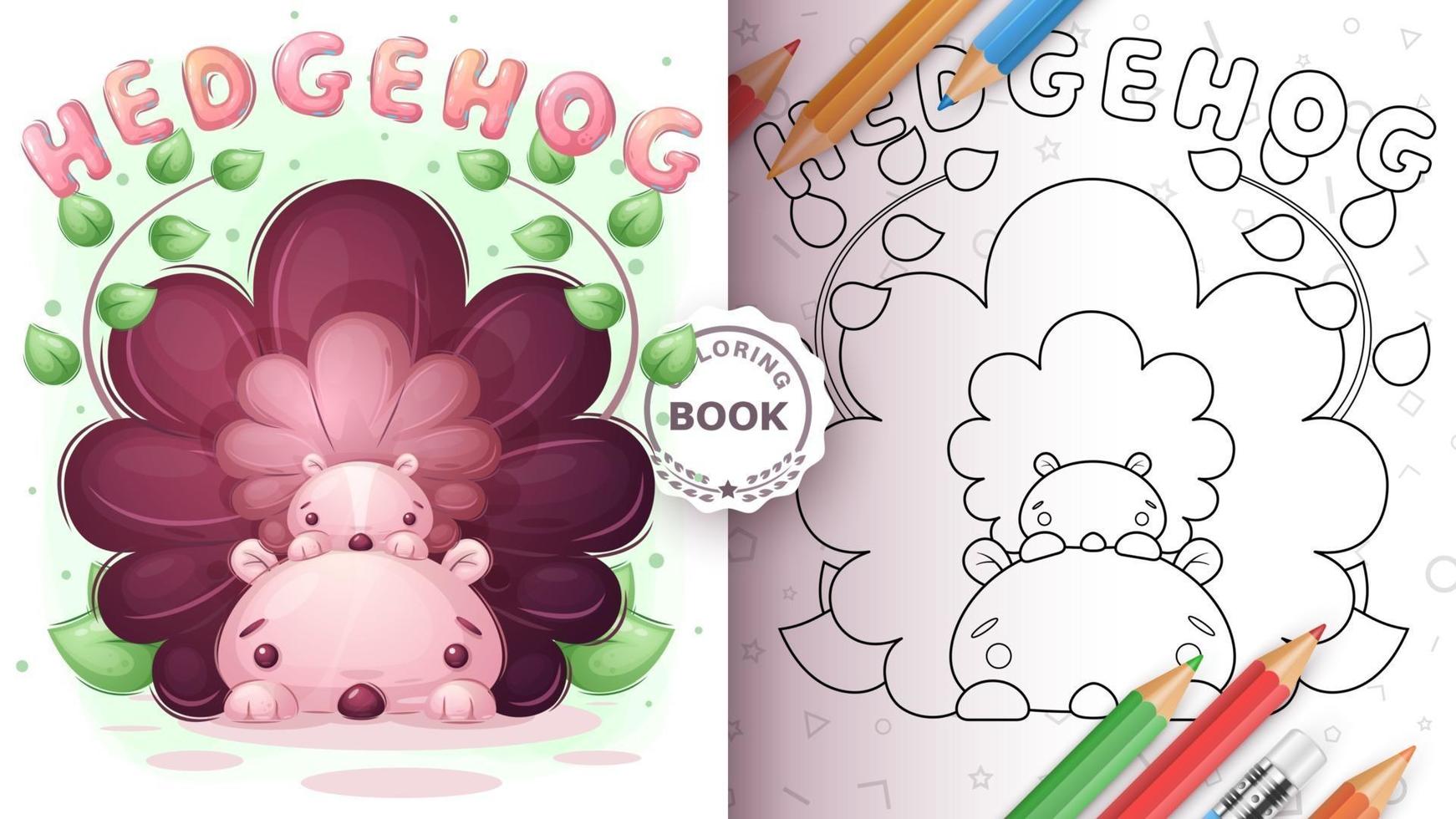 Hedgehog family coloring book vector