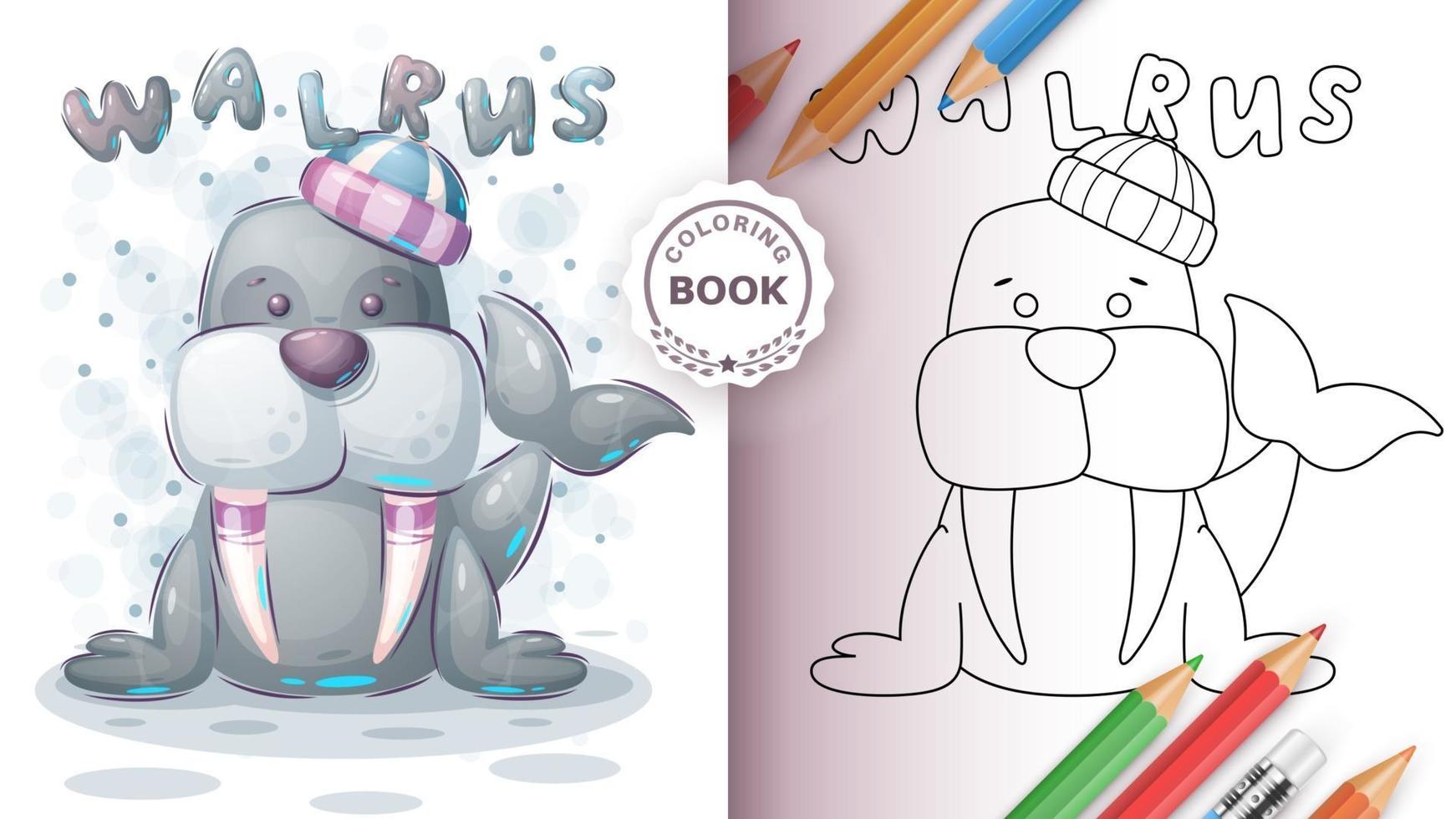 Funny walrus coloring book vector