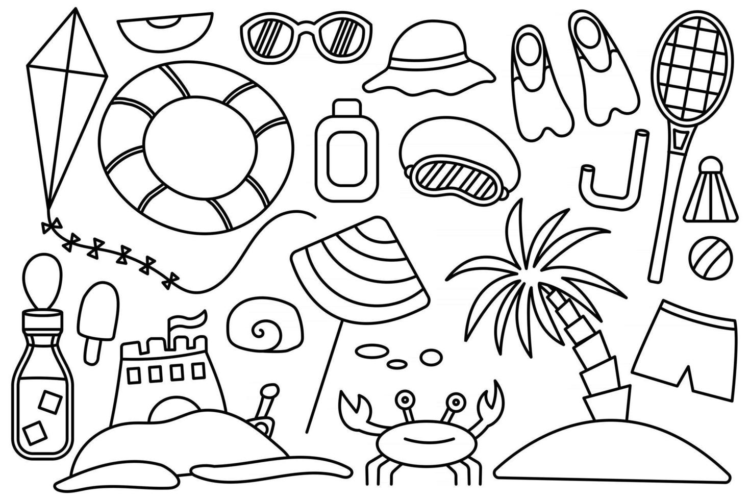 Summer vacation at the sea Beach stuff Collection of things for the vacation vector