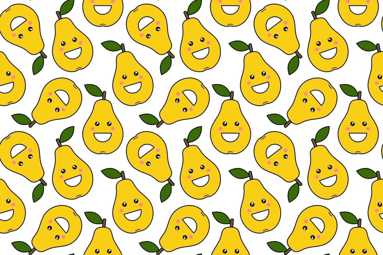 felices estampados de frutas kawaii para niños lindo patrón sin costuras con peras sonrientes en estilo de dibujos animados vector