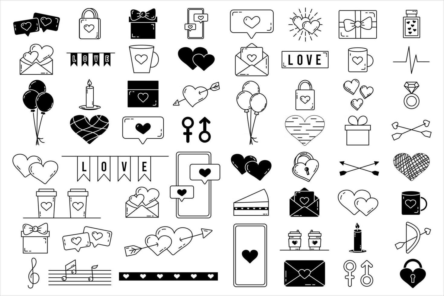A set of editable vector elements Valentines Day collection with editable stroke Isolated icons on a white background