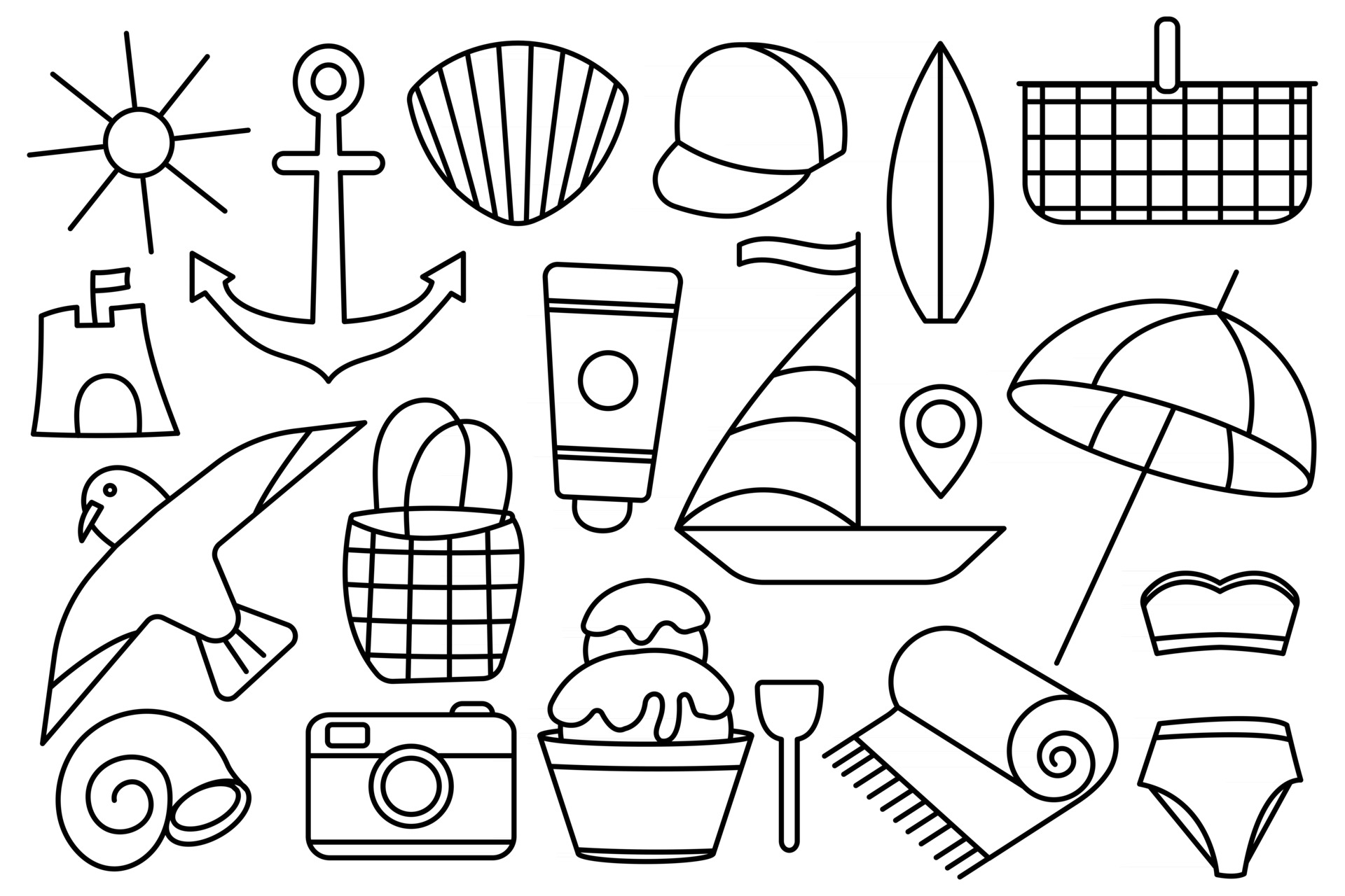 Summer vacation at the sea Beach stuff Collection of things for the  vacation 2525447 Vector Art at Vecteezy
