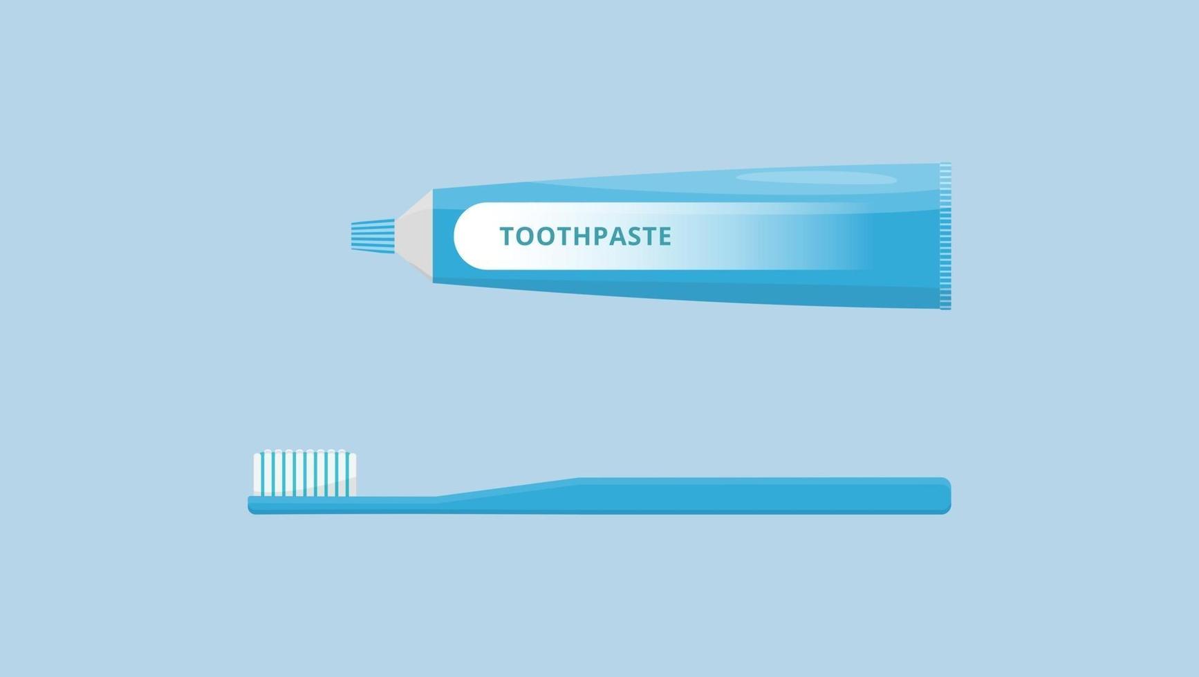 cepillo de dientes y pasta de dientes para el cuidado bucal y dental aislado sobre fondo azul ilustración de vector de estilo plano de higiene dental