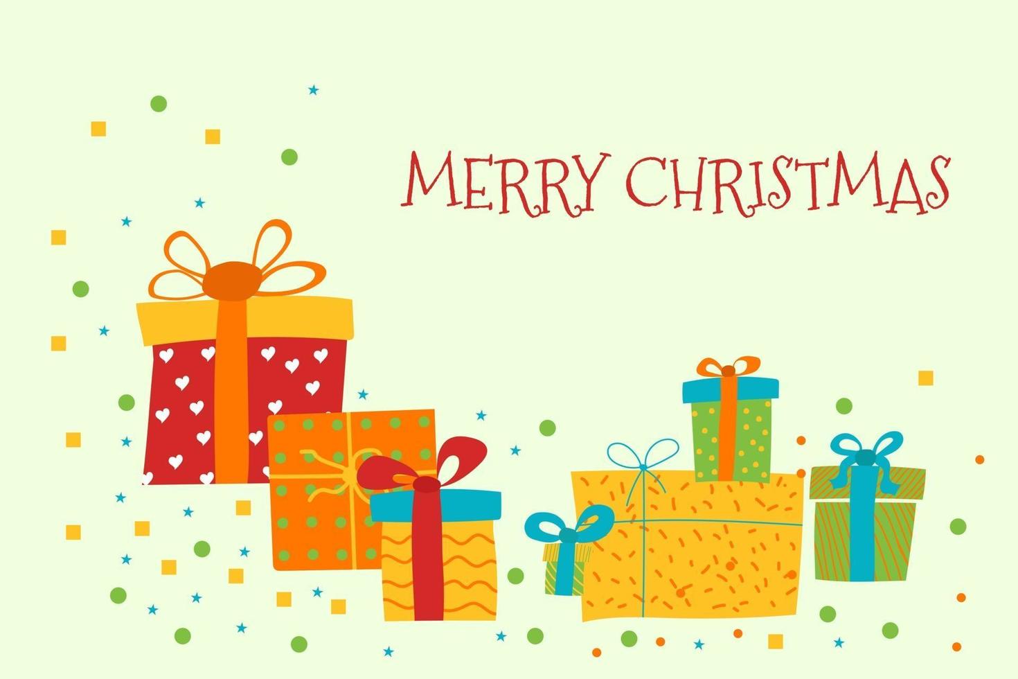 Merry Christmas Greeting card with gift boxes Vector Illustration