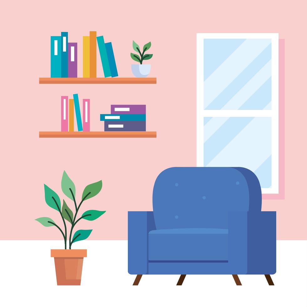 home chair with plant and books vector design