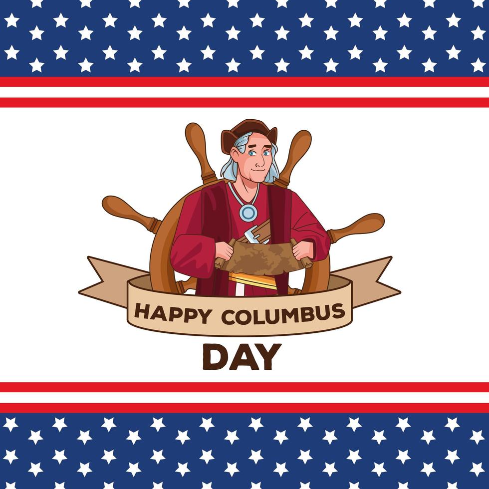 Columbus day celebration scene of christopher lifting paper map guide scene vector