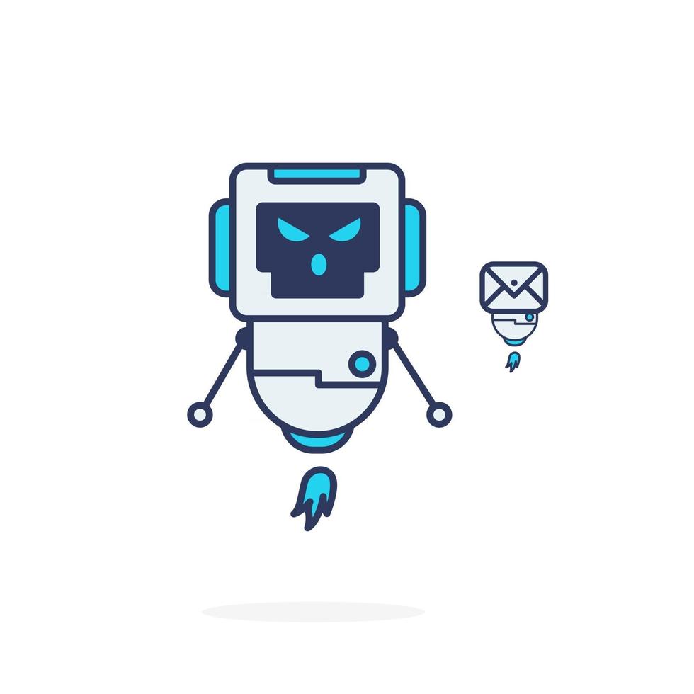 angry cute robot with robot message simple character illustration pose vector