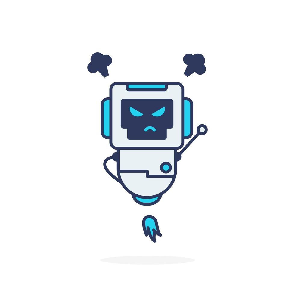 Very angry robot illustration cute character simple pose vector