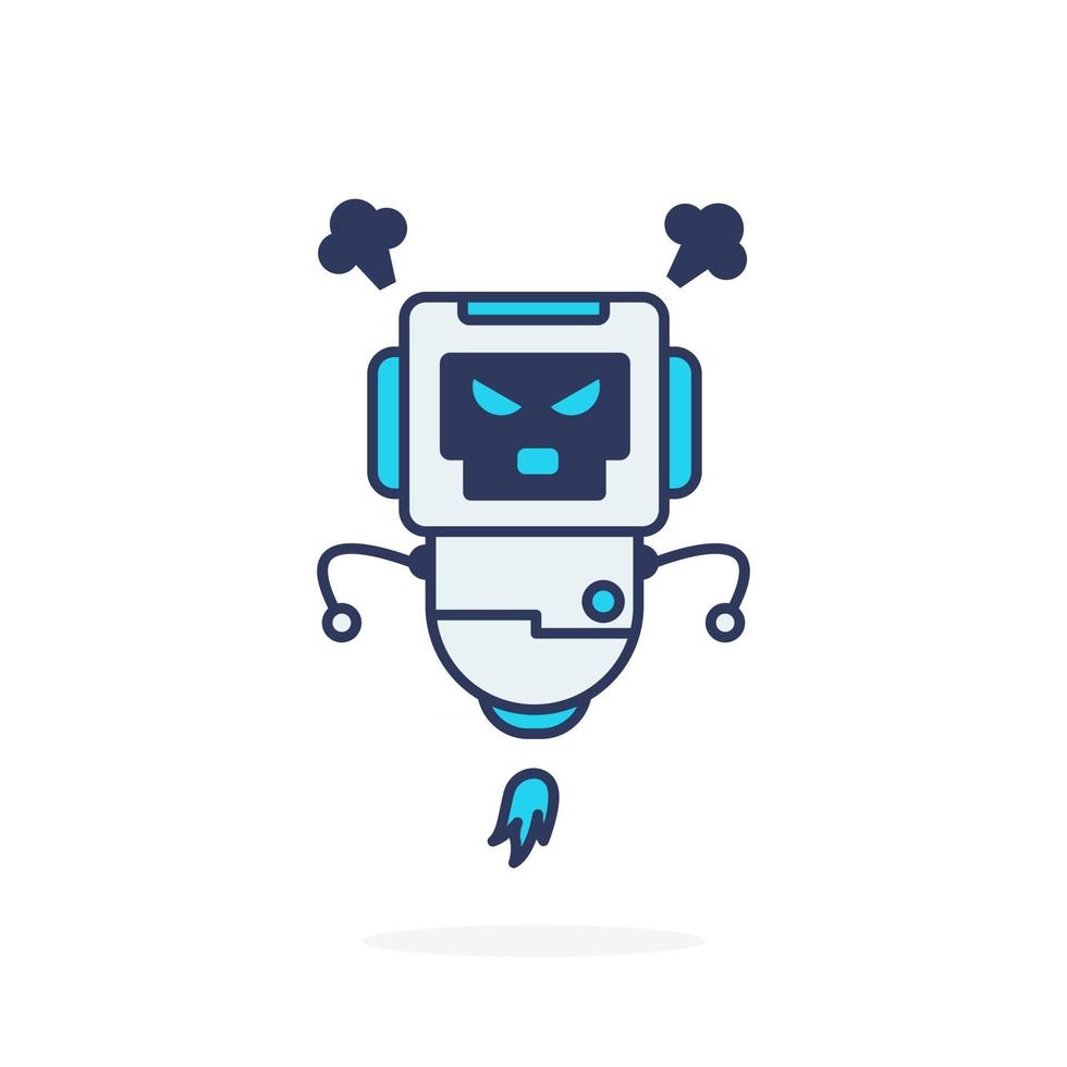 Simple robot character very angry pose illustration cute blue vector