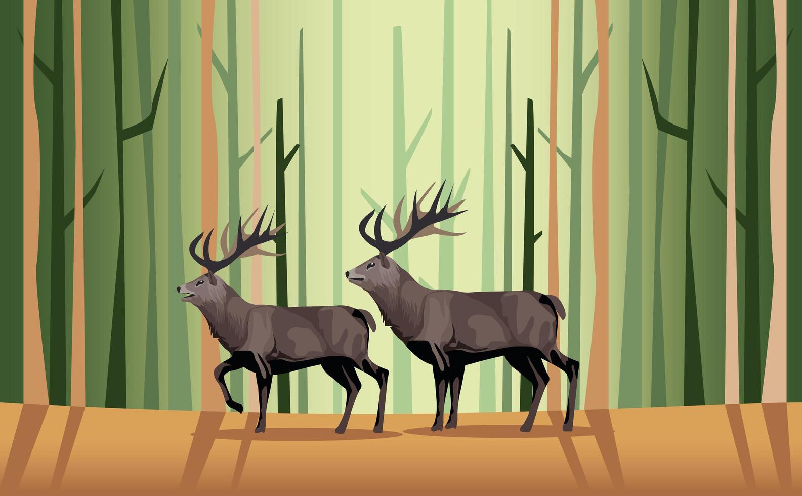 wild reindeer animals in the camp scene vector