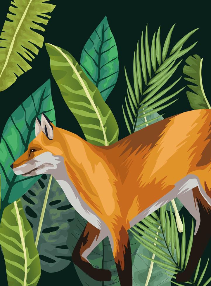 wild fox animal in the jungle scene vector