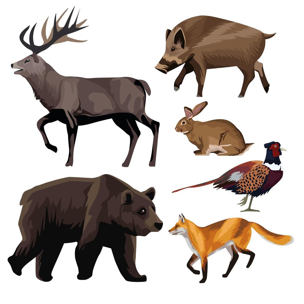 group of animals bundle set icons vector