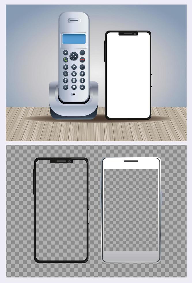 dispositivos telefónicos inalámbricos y teléfonos inteligentes vector