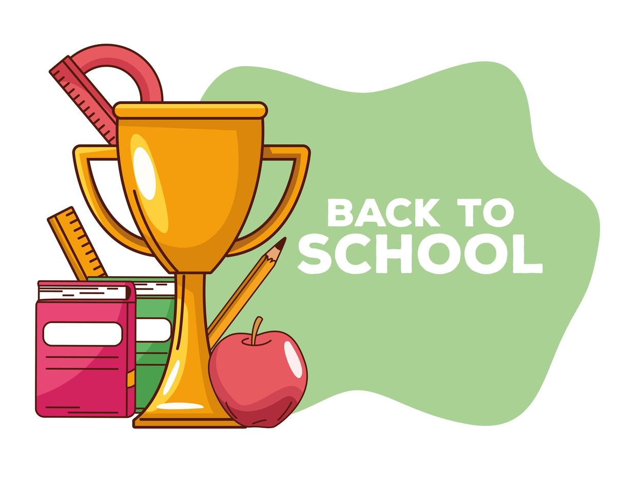 back to school lettering with trophy and items vector