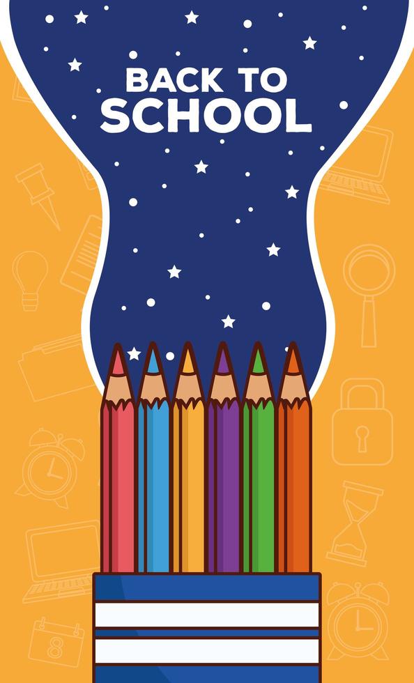 back to school lettering with colors pencils vector