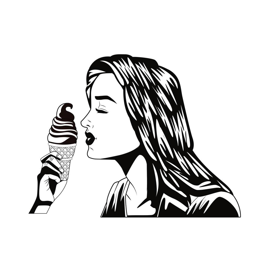 mujer joven comiendo helado personaje estilo pop art vector