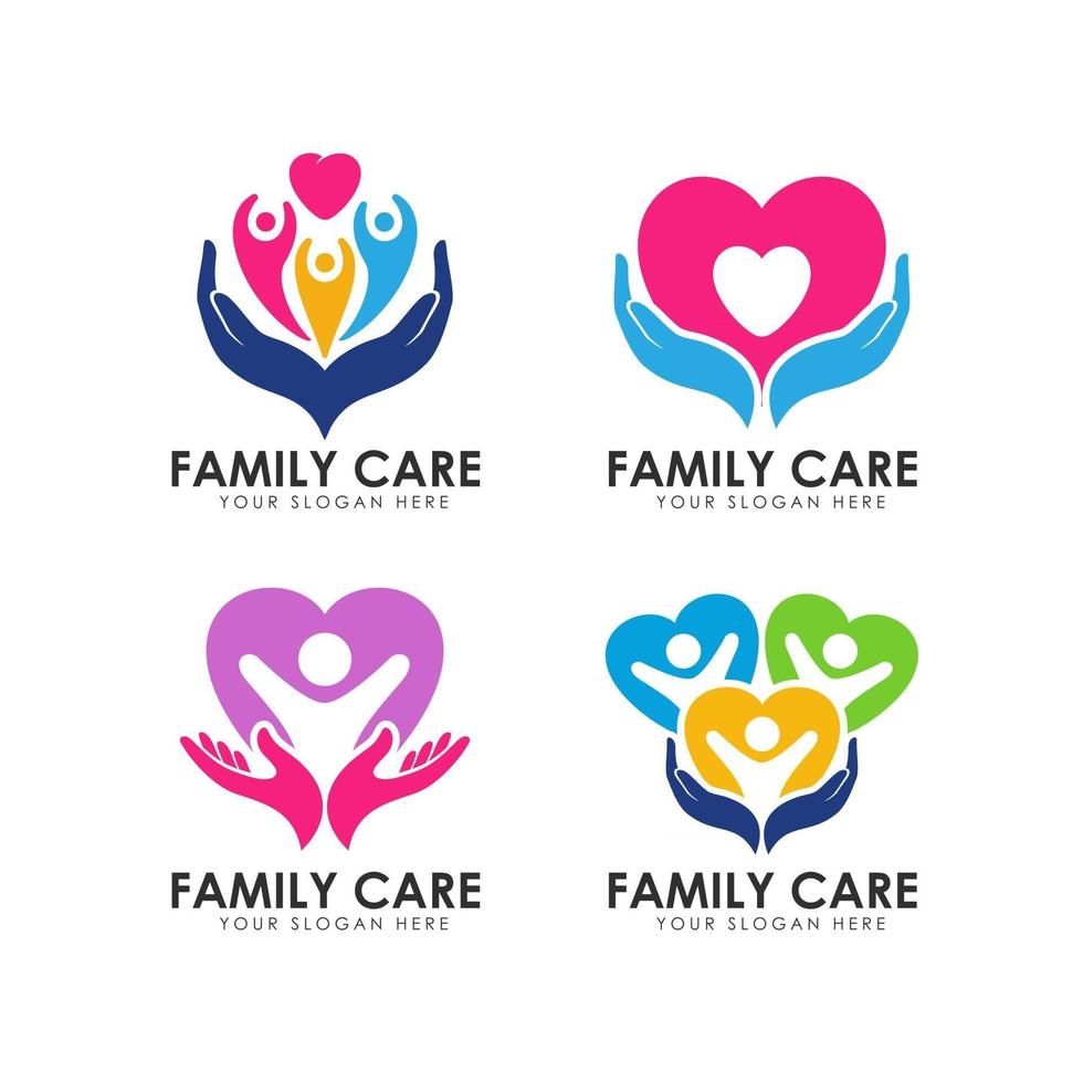 family hand care logo design template vector icon