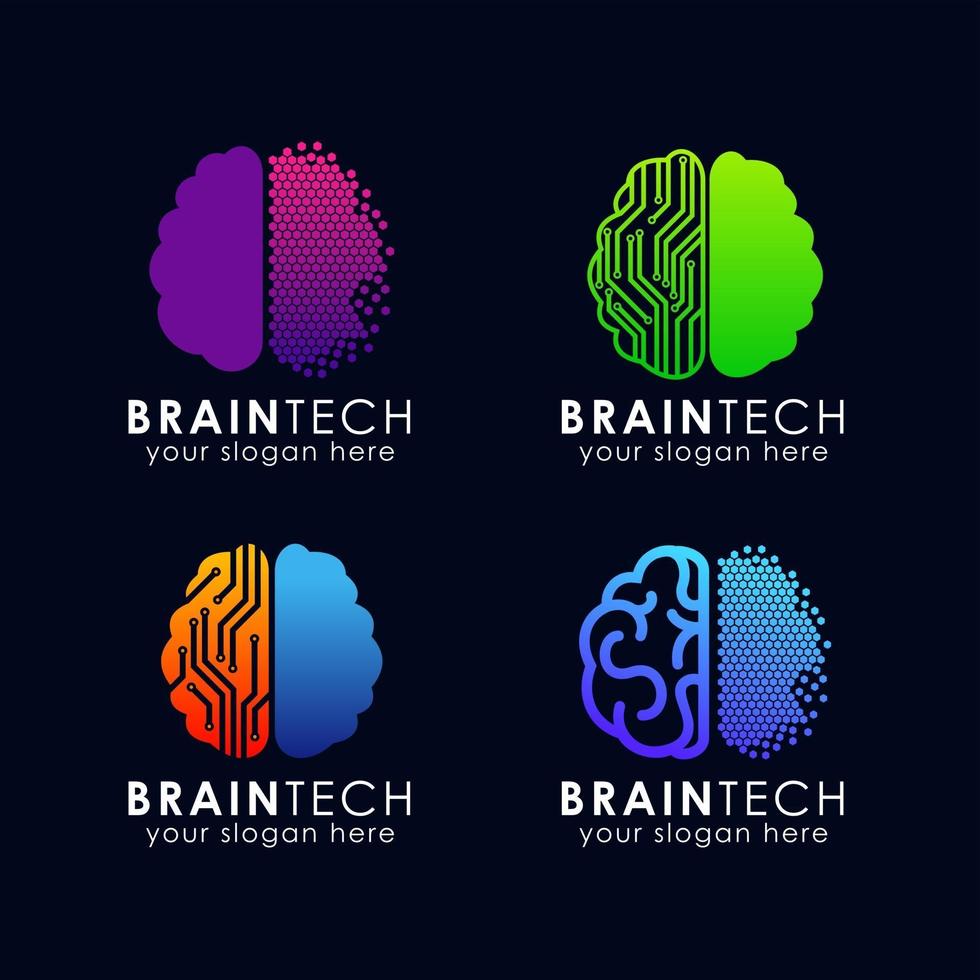 digital brain tech logo template vector icon