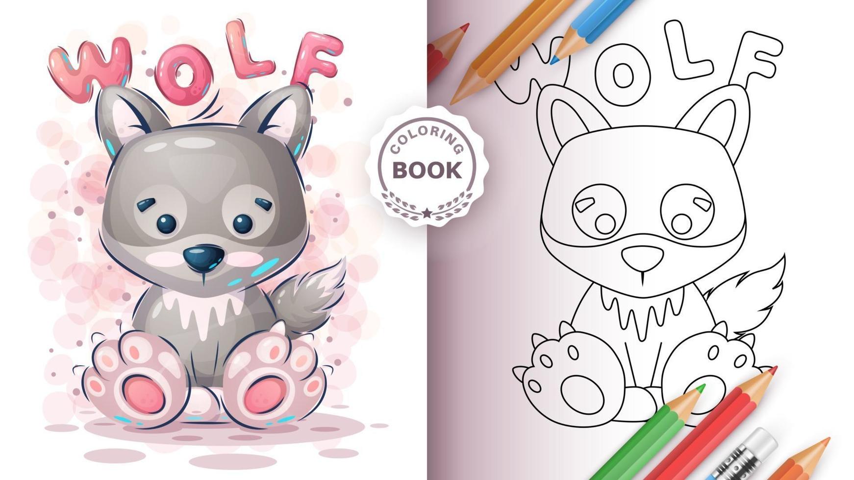 Adorable wolf coloring book vector