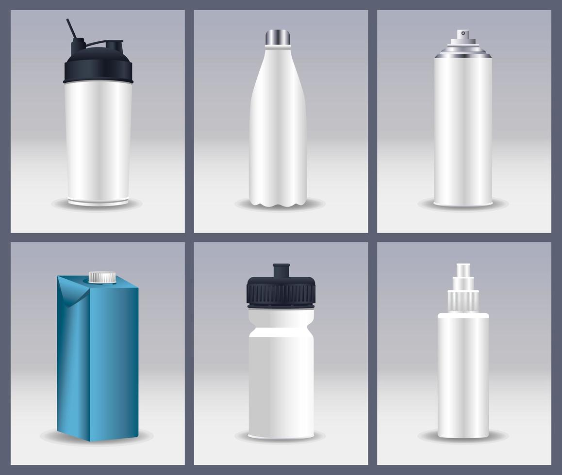 differents bottles packings products branding vector