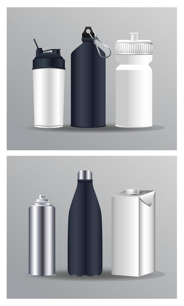 differents bottles packings products branding vector