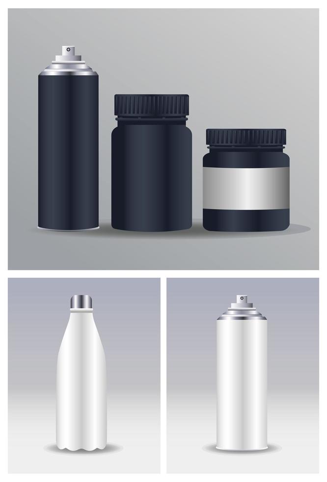 differents bottles packings products branding vector