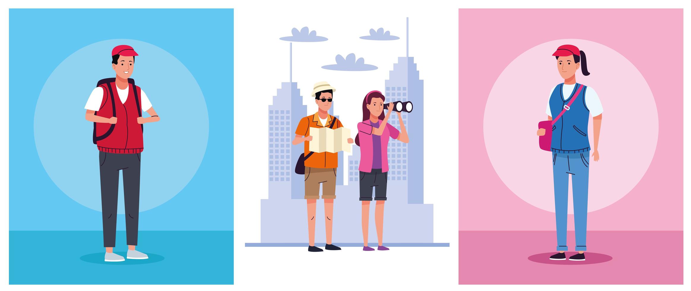 tourists people group scenes characters vector