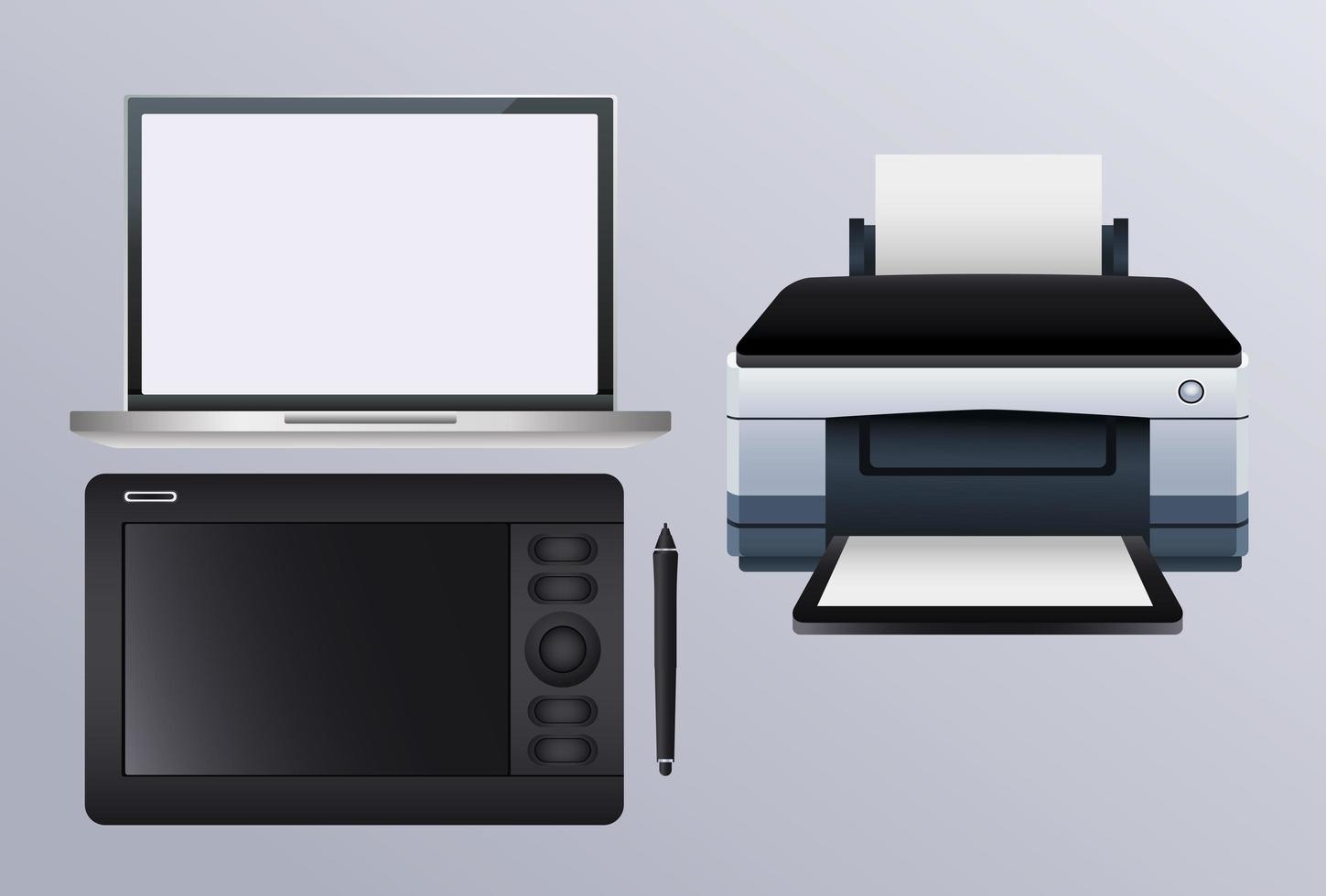 printer hardware machine with camera and laptop vector