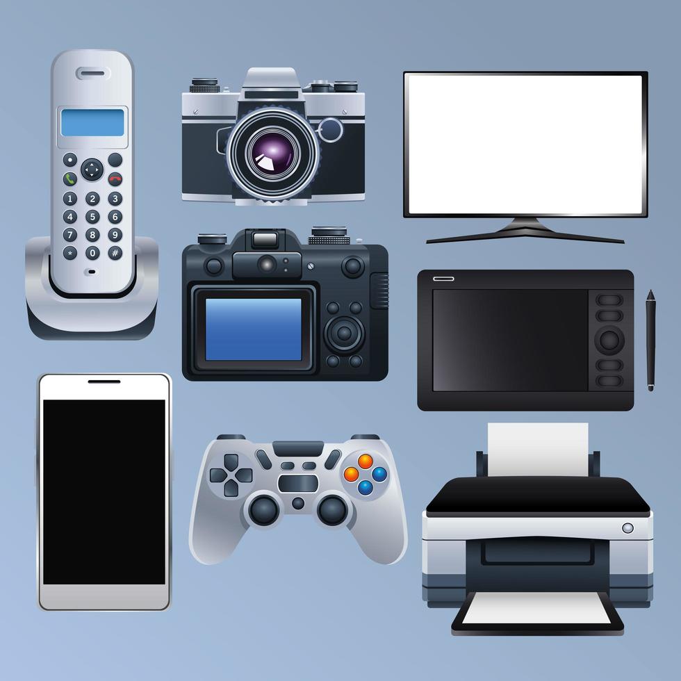 group of electronic devices set icons vector