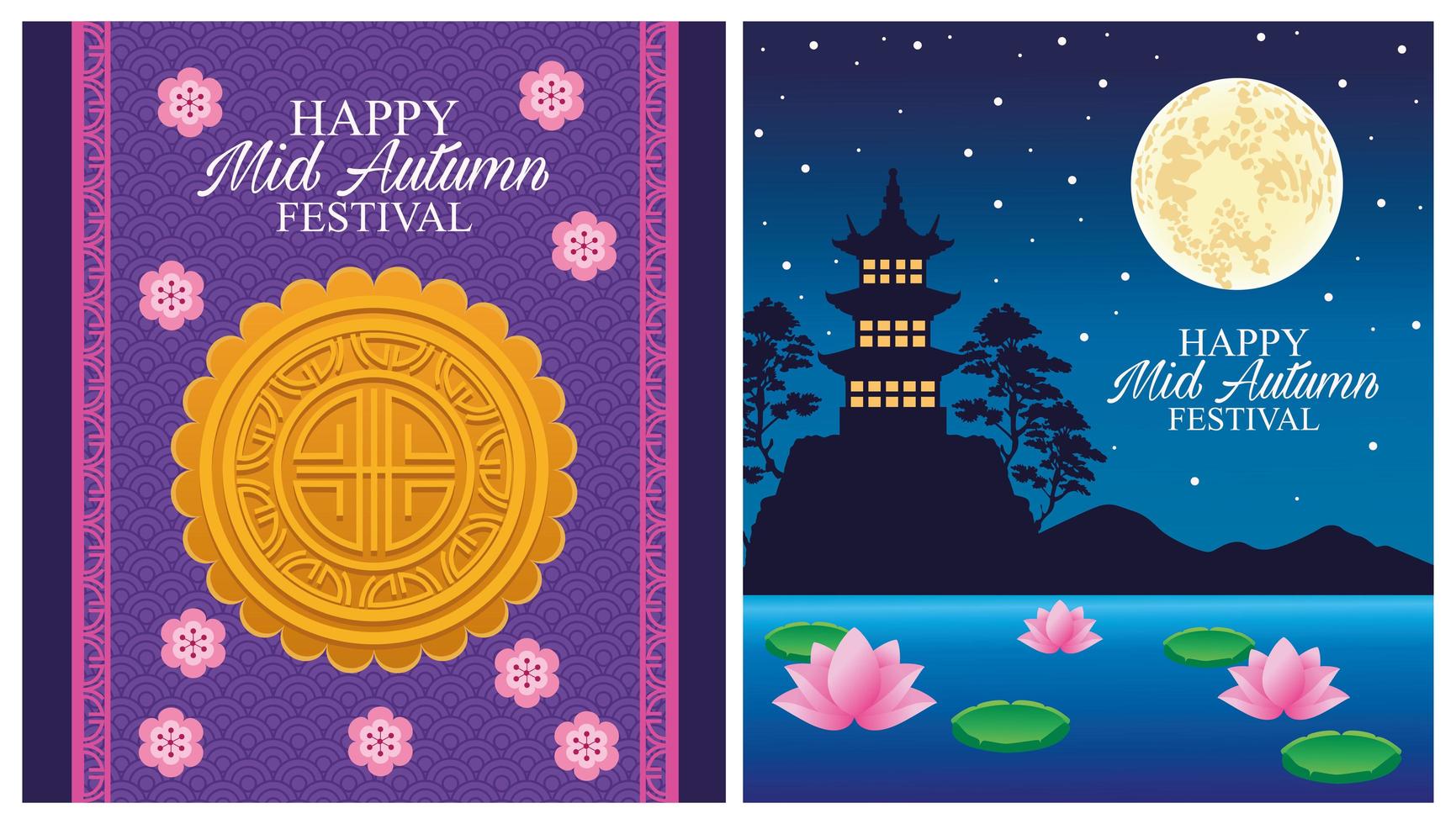 feliz tarjeta del festival del medio otoño con castillo y luna vector